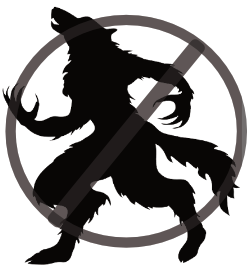 A werewolf silhouette crossed out by a circle and slash